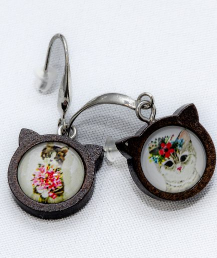 Pendientes Gatos con orejas de madera