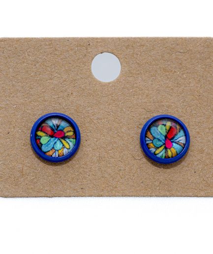 Pendientes Botón azul mandala 2